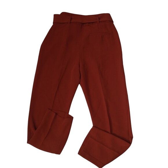 Zara Basic Women's Size 4 Belted Career Office Pants Orange/Red Trousers - Picture 4 of 4